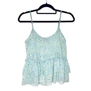 Forever 21 Floral Ruffle Sheer Sleeveless Tiered Tank Top Large Blue Yellow